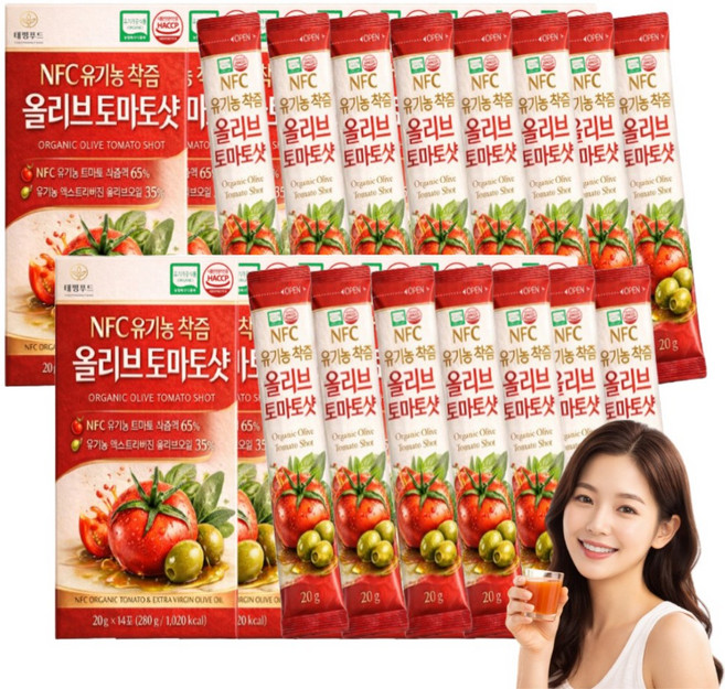 유기농 토마토즙 스틱형 최상위1% 프리미엄 엑스트라버진 올리브유 100% NFC 착즙액 원액 액상, 210개, 20g