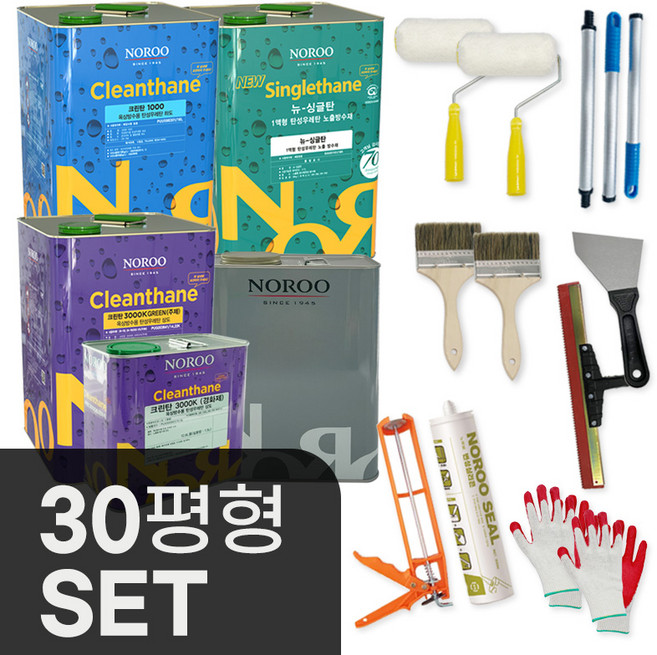 노루페인트 옥상 방수 우레탄 방수제 노루 싱글탄 30평형 세트 녹색 회색, 1mm x 회색, 1세트, 18L