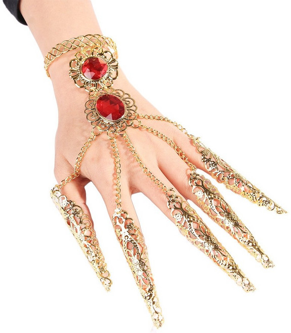 호갑투 드라마 왕비 황후 왕후 사극 중국 네일 고풍 고대 여왕 밸리댄스 무대 손가락 장신구, 골드+레드, 1개