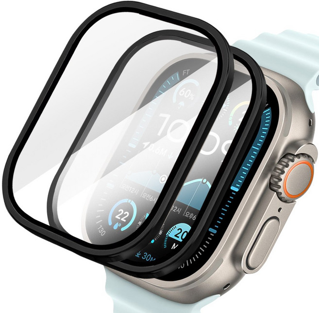 더조은셀러 2매입 애플워치 울트라 호환 클리프 강화유리 메탈 베젤커버, 블랙, 1개