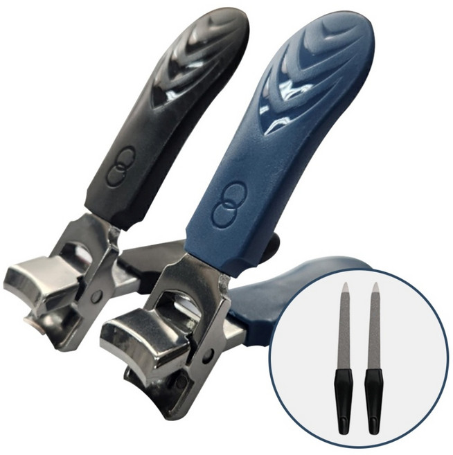 한투스 손톱깎이 세트 두꺼운 발톱깎이 손톱줄 ST301, 1세트, 블랙+블루+줄2개