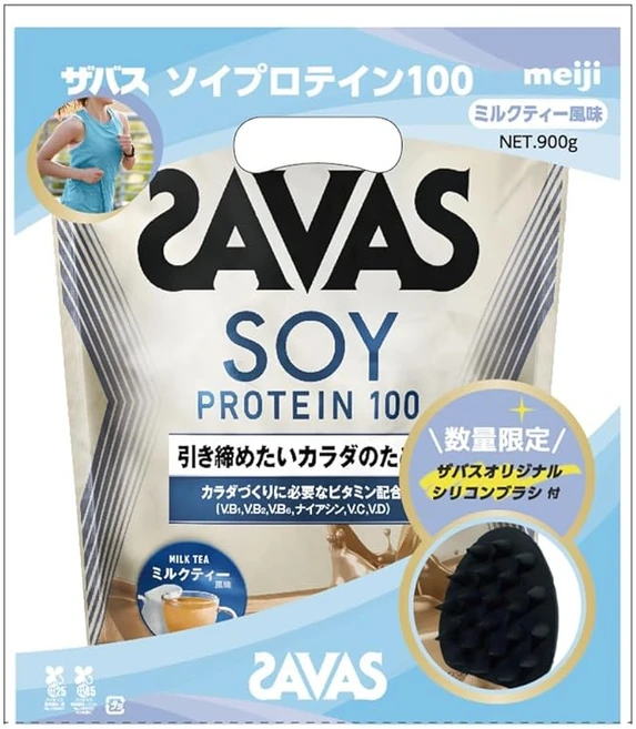더 버스 SAVAS 소이 단백질 100 밀크티 맛 900g 오리지널 실리콘 브러시 포함 메이지, 1g, 1개 - 쿠팡