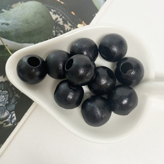 헤세드 NEW) 국산제작 15mm 나무구슬 마크라메 컬러 우드볼 목구슬 팔찌 재료(10개), 10개, 블랙