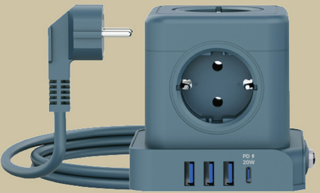 에코너 MT04 큐브 멀티탭 4000W 고용량 전선형 5구 c타입1 usb 3포트 고속충전, 1개, 블루, 1.8m