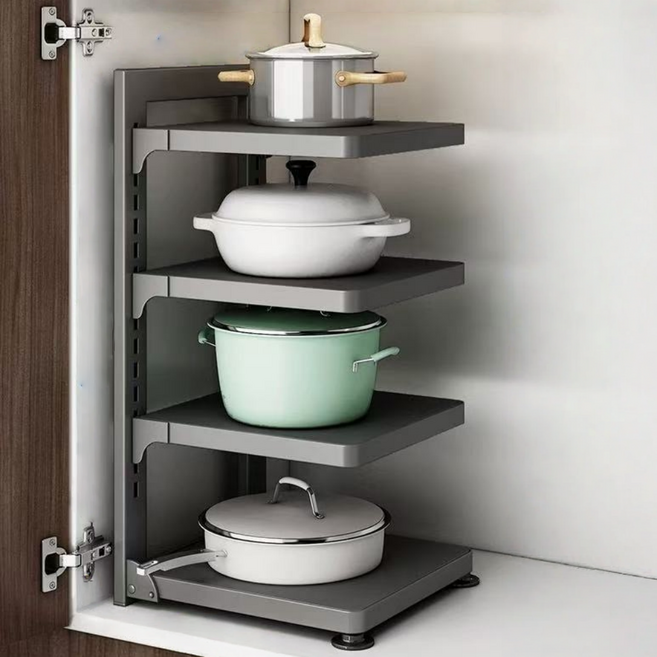 UNIQUEZON 높이조절 후라이팬 정리대 주방 탈부착 냄비 프라이팬 정리 선반, 블랙, 1개, 4단