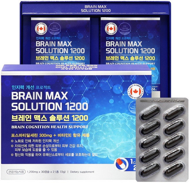 브레인/맥스/솔루션1200 포스파티딜세린PS Non-GMO/인지지력개선프로젝트 캐나다 두뇌/영양제, 2개, 30회분