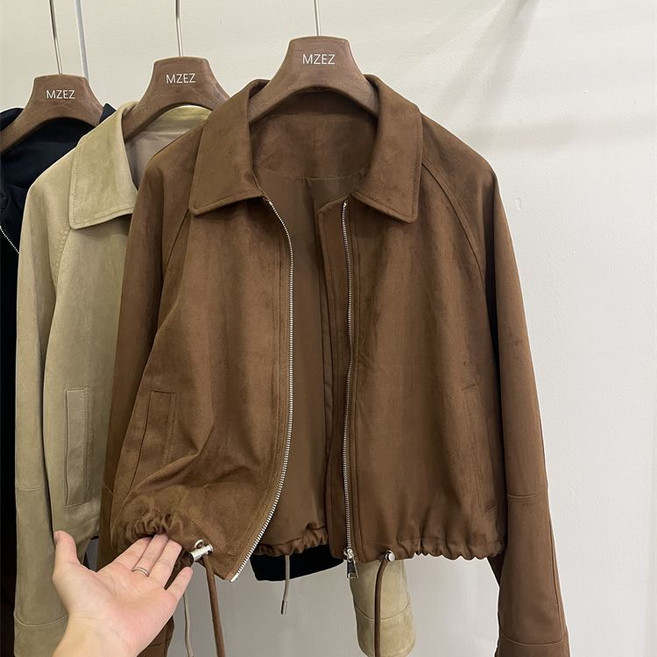 여성 봄가을 스웨이드 무스탕 자켓 숏기장 스트링 재킷 점퍼 아우터