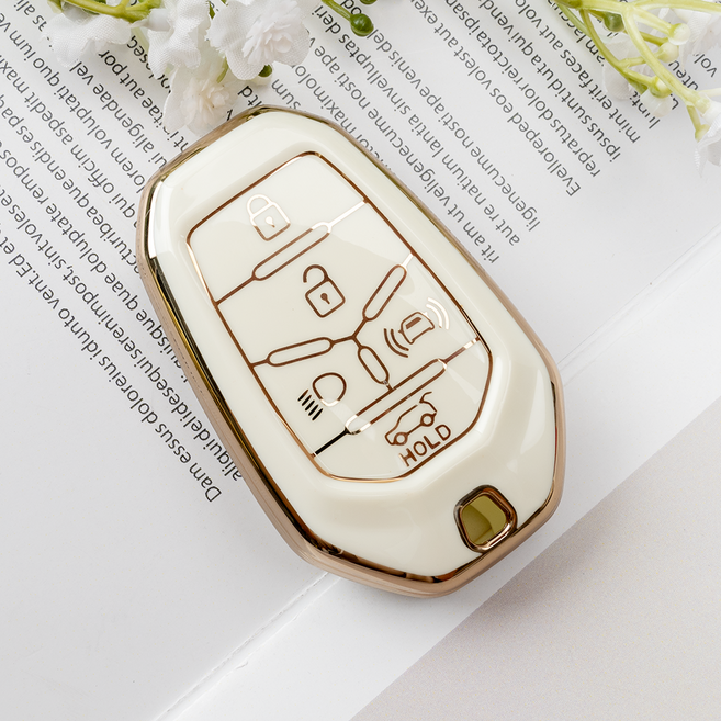 쌍용 올뉴 G4 렉스턴 티볼리 뷰티풀 코란도 스포츠 토레스 호환 tpu 스마트 폴딩 키 케이스 키홀더 키링, 5버튼(TA80), 화이트골드