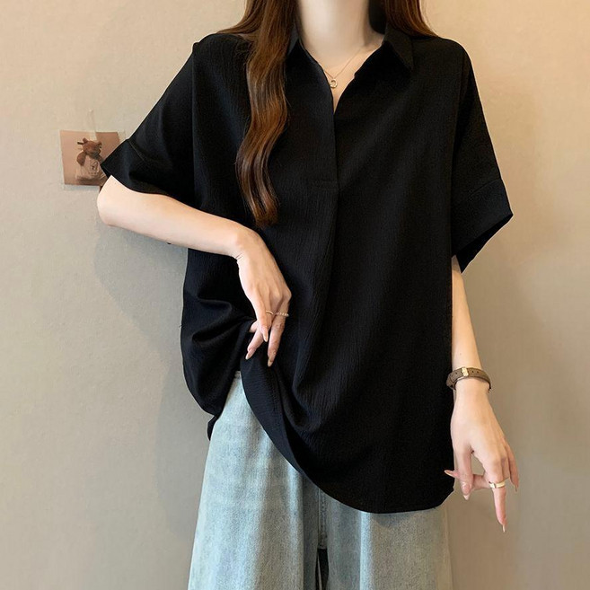 夏季寬鬆短袖襯衫女顯瘦設計感上衣