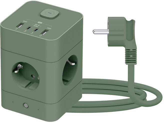 에코너 타워형 큐브 멀티탭 1단 8구 2단 12구 3단 16구, 1개, 1단 8구 프로스트 그린, 180cm