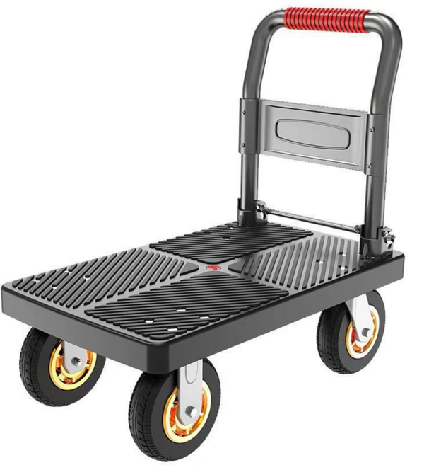 접이식 손수레 끌차 저소음 핸드카트 미끄럼방지 택배 수레 검정 카트 대형, 1개