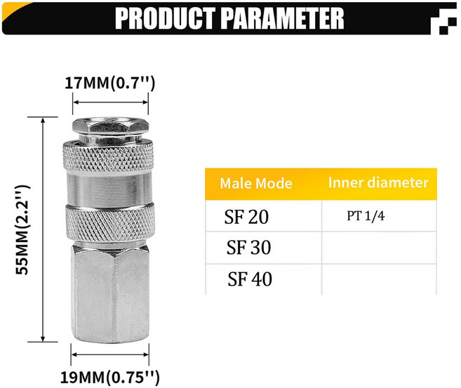 공압 인터페이스 유럽 표준 호스 공기 호스 피팅용 빠른 연결 릴리스 인터페이스 커플 링 압축기 액세서리, SF, 20, 1개