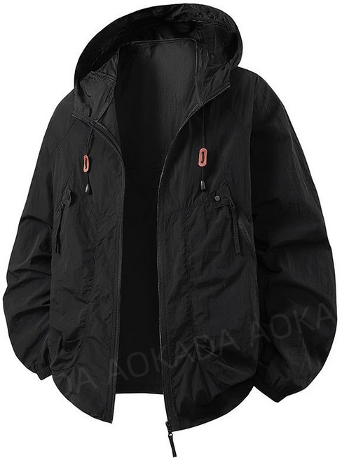 AOKADA 남녀공용 여름 쿨링 아이스 자와선차단 방수 바람막이 낚시 등산복 냉감 윈드브레이커, 블랙