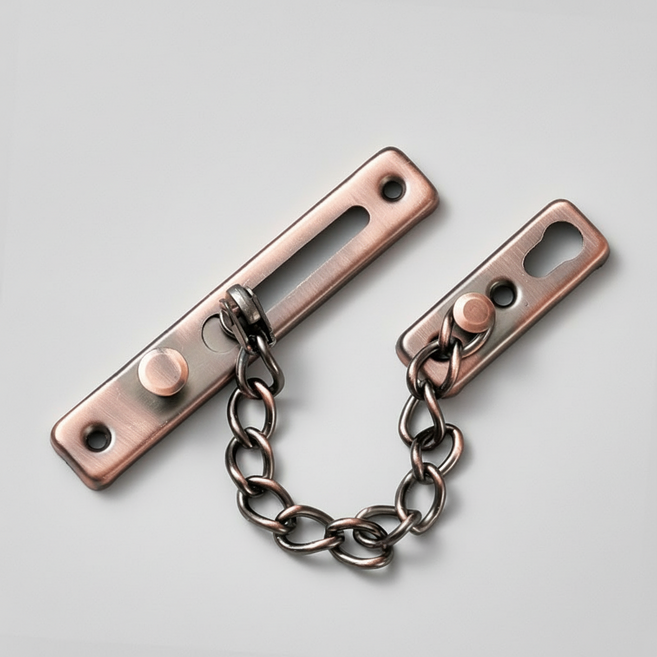 체인형 현관문 잠금 장치 다용도 이중 안전 고리, 1개, 브라운 체인형