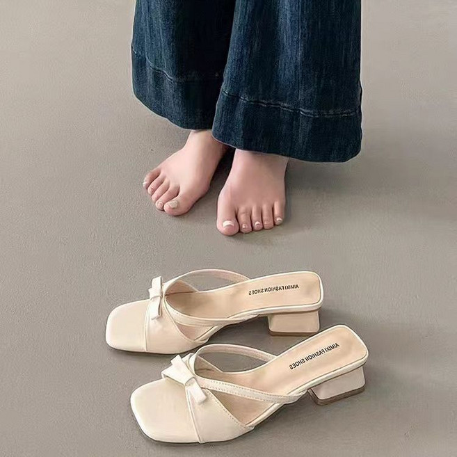 COSYEVNO 여성 여름 오픈토 중굽 슬링백 리본장식 샌들 BCXgg-4