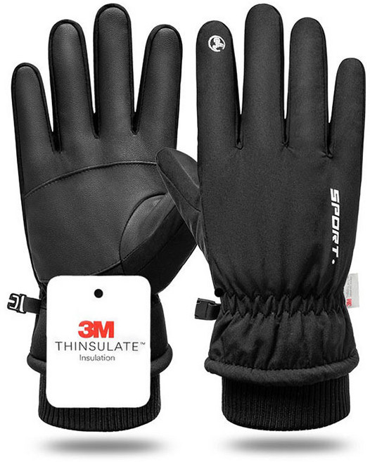 쓰리엠 시나브로 겨울 방한 장갑 스키 보드 캠핑, 블랙, 1개