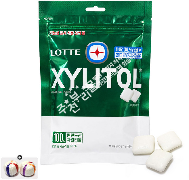 롯데 자일리톨껌 오리지날 대용량(231g) x 1봉+자색옥춘사탕 20g 세트, 231g, 1개