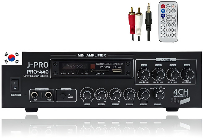 J-PRO 국산앰프 PRO-440 4채널 440W 블루투스 카페 업소용 매장용 앰프+리모콘+PC선 1.5M 포함