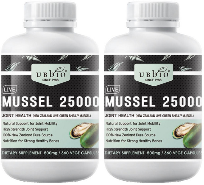 유비바이오 뉴질랜드 생 초록입홍합(그린머슬) 25000mg 360캡슐X2통, 720정, 1세트