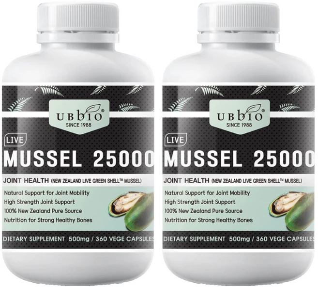 유비바이오 뉴질랜드 생 초록입홍합(그린머슬) 25000mg 360캡슐X2통, 720정, 1세트 - 쿠팡