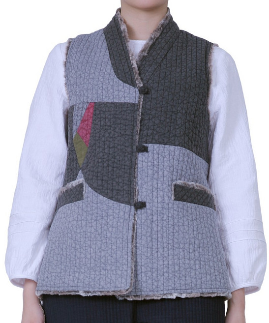 만덕몰 겨울용 여성 면 누비 반달 배색 털조끼(단일 상품) 개량 생활한복 절복 법복