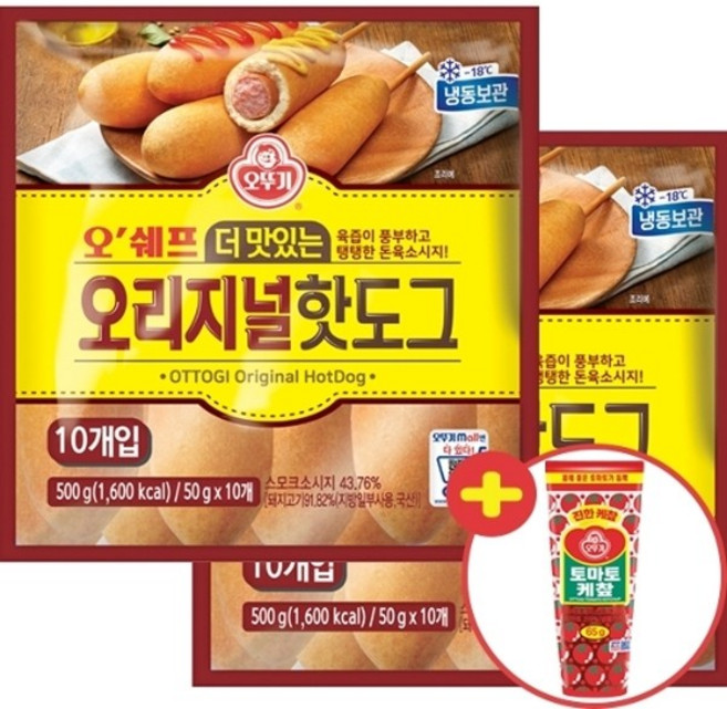 오뚜기오쉐프 더맛있는 오리지널 핫도그500gx2+증정, 500g, 2개