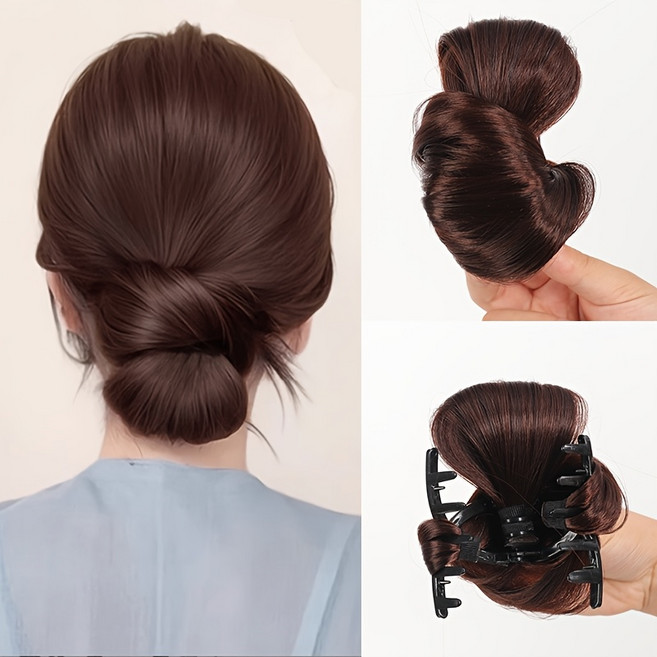 데일리 업스타일 로우번 집게형 올림머리 가발, 1개, 브라운