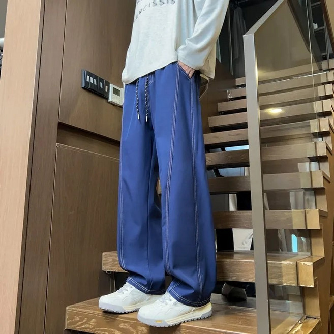 MAKABORO 오버사이즈 남성 캐주얼 바지 일자 캐주얼 슬랙스 트레이닝 와이드 팬츠