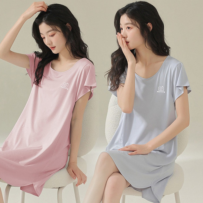 Pink Lady 徐風吹拂莫代爾睡裙 短袖圓領 寬鬆透氣親膚 女睡衣 居家服