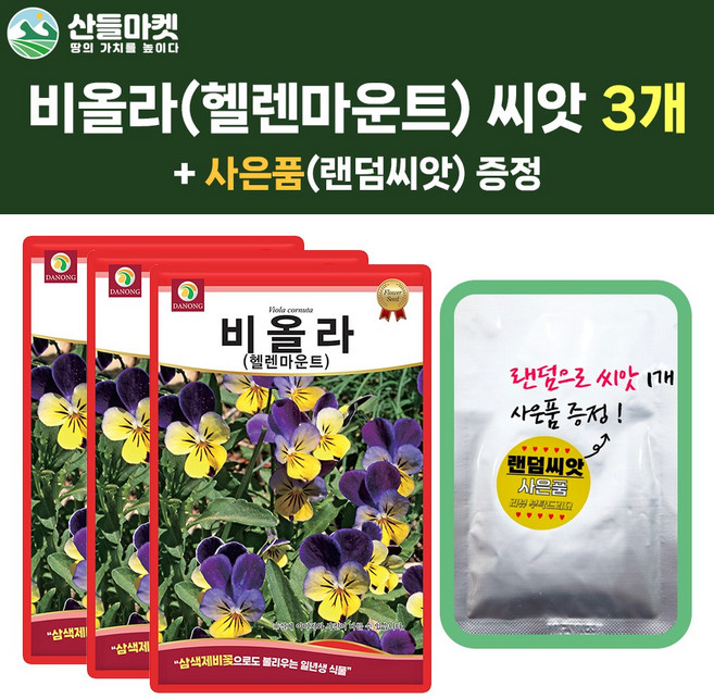 산들마켓 비올라 씨앗 300립 삼색제비꽃 비올라 꽃씨 종자 3개+랜덤씨앗1개 증정, 1개