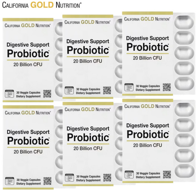 레이크에비뉴 유산균 200억 30캡슐 6개 다이제스티브서포트 락토바실러스 람노서스GG 프로바이오틱 CGN 캘리포니아골드뉴트리션, 30정