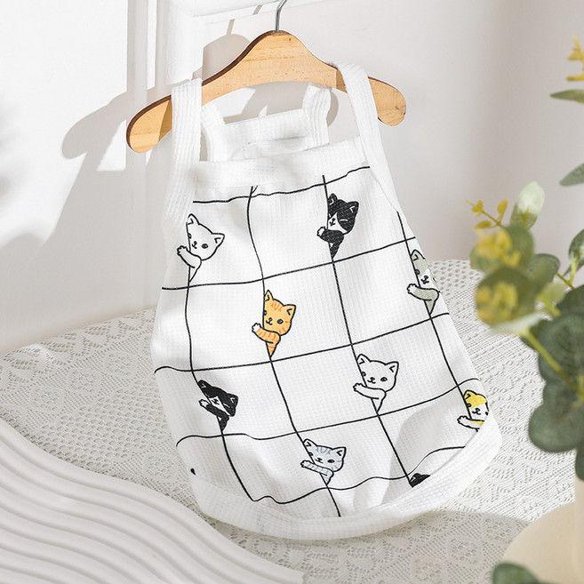 반려동물 와플 민소매 티셔츠 시원한 강아지옷, 1개, 고양이