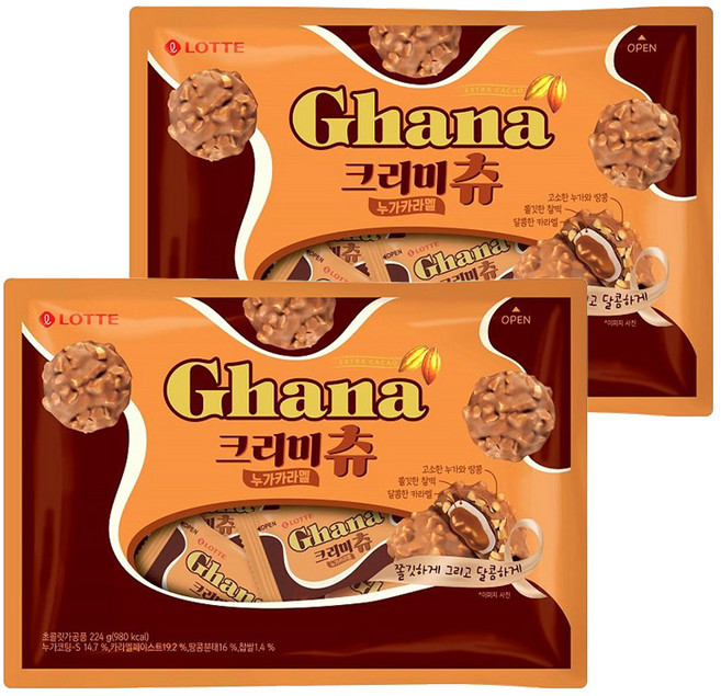 롯데 가나 크리미츄 누가카라멜 224g, 2개