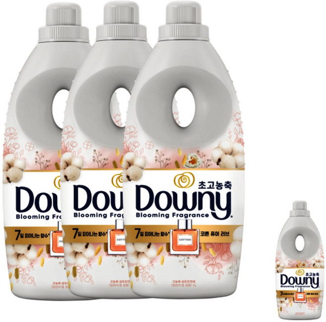 다우니 고농축 섬유유연제 코튼 퓨어러브 1L 3개+200ml(향랜), 1개