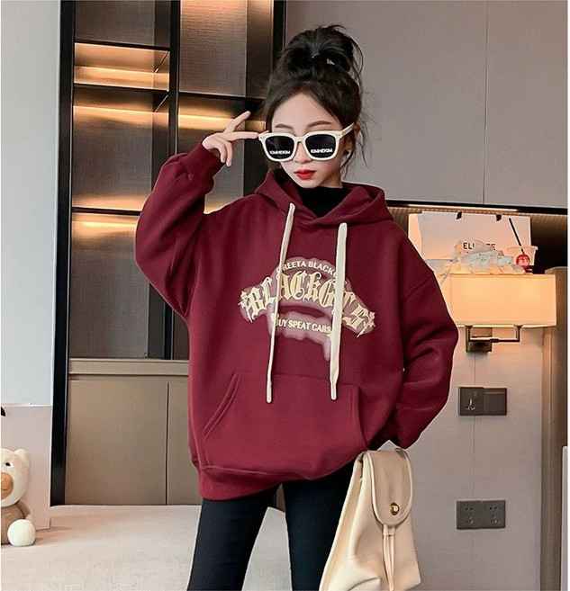 주니어 여아 봄 가을 간절기 레터링 오버핏 후드 티셔츠 CB035