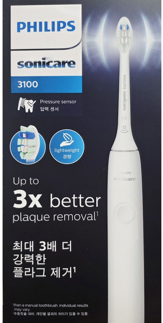 필립스 소닉케어 3100 시리즈 음파 전동칫솔, HX3671/23, 화이트, 1개