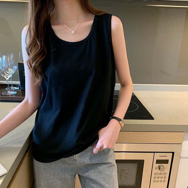 U領打底衫女寬鬆白色坎肩無袖T恤外穿運動吊帶背心 夏季新款辣妹小可愛背心