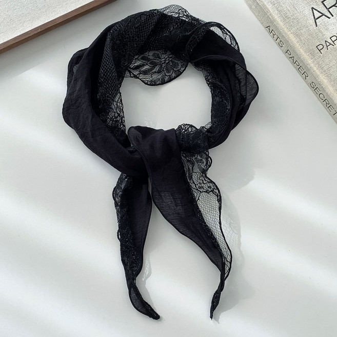 HALOPICK 여성 플라워 레이스 스카프 시스루 얇은 패션 포인트 스카프