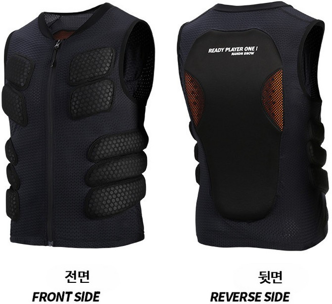 NANDN 스키 보호복 남녀공용 방풍 방수 충격흡수 등보호 척추보호 보드용 보호장비, 1개, 블랙