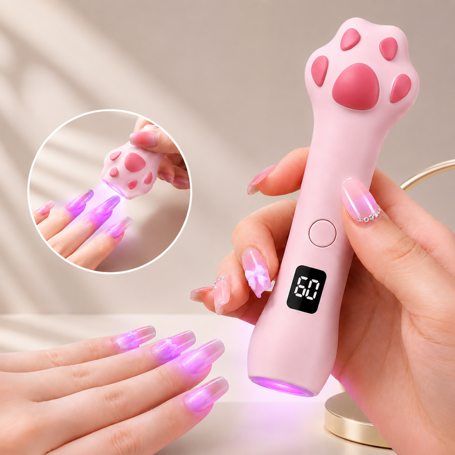 미니 LED젤네일램프 UV 빠른 건조 휴대용 고양이 발바닥 젤 네일 램프, 1개, Pink AC001