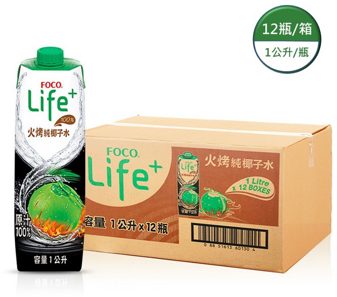 FOCO 火烤純椰子水 1公升 (12入箱), 12個, 1L
