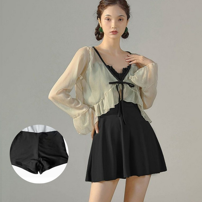 여성 투피스 모노키니 수영복 비키니 수영복 BY-D-03, 블랙