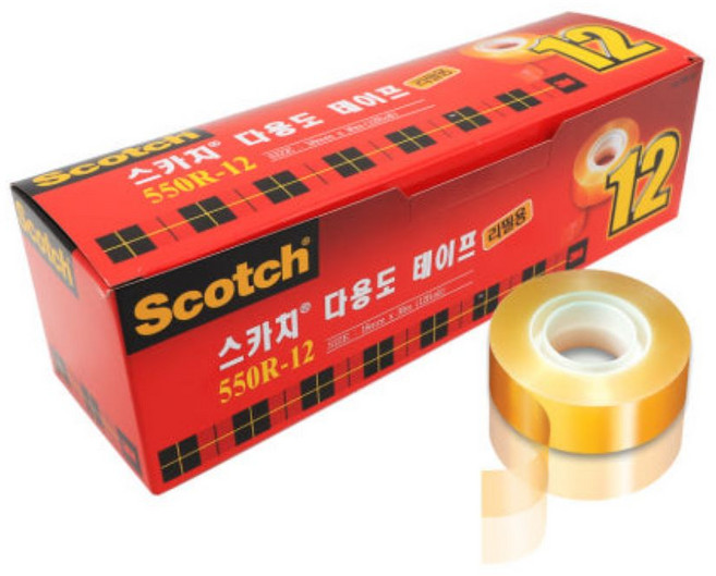 3M 스카치테이프 리필 550R 18mm X 30m 12개입, 혼합색상, 1개