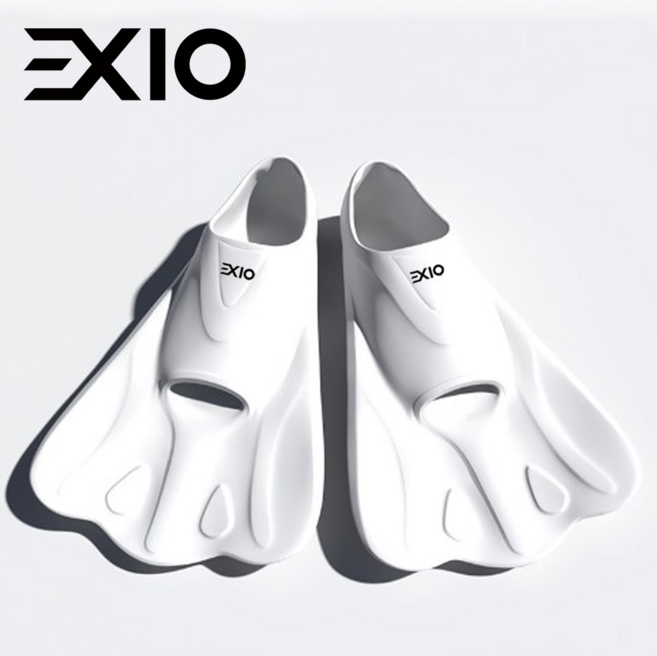 EXIO 오리발 숏핀 스노클링 가벼운 초보용 메쉬파우치증정, 화이트