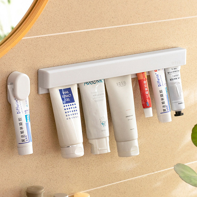 할인바이할인 [1+1] 싹꽂아 공중부양 무타공 부착식 치약걸이 욕실 다용도 홀더, 2개, 화이트