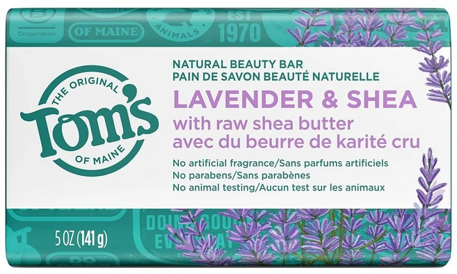 Tom's of Maine 비누 141g 1팩 라벤더 앤 쉬어 Tom's of Maine Natural Beauty Bar Soap Lavender & Shea - 쿠팡