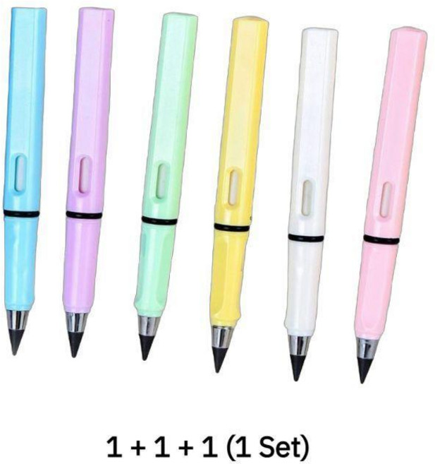 탄소펜 포켓형 자동샤프 초등 1학년용 연필형 3개세트 다채색 무한연필 지우개 포함