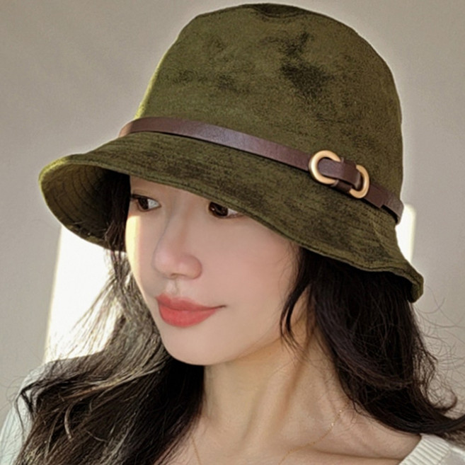 이코마켓 국산 자체제작 방한 스웨이드 따뜻한 벙거지 가을 겨울 여성모자 벨트 크로쉐 버킷햇