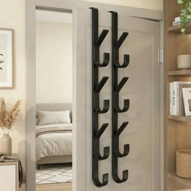 러슈브 무타공 철제 세로형 문걸이 도어행거, 2개, 블랙