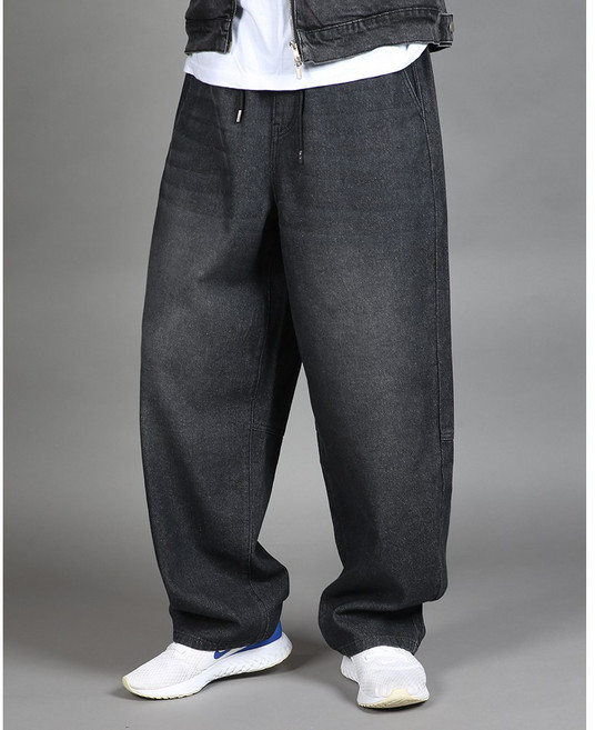 에이나인 커브드 와이드 벌룬 통 청바지 허리밴딩 빅사이즈